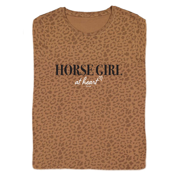 24102 Horse Girl at Heart Ladies Short Sleeve Tee, Brown Leopard